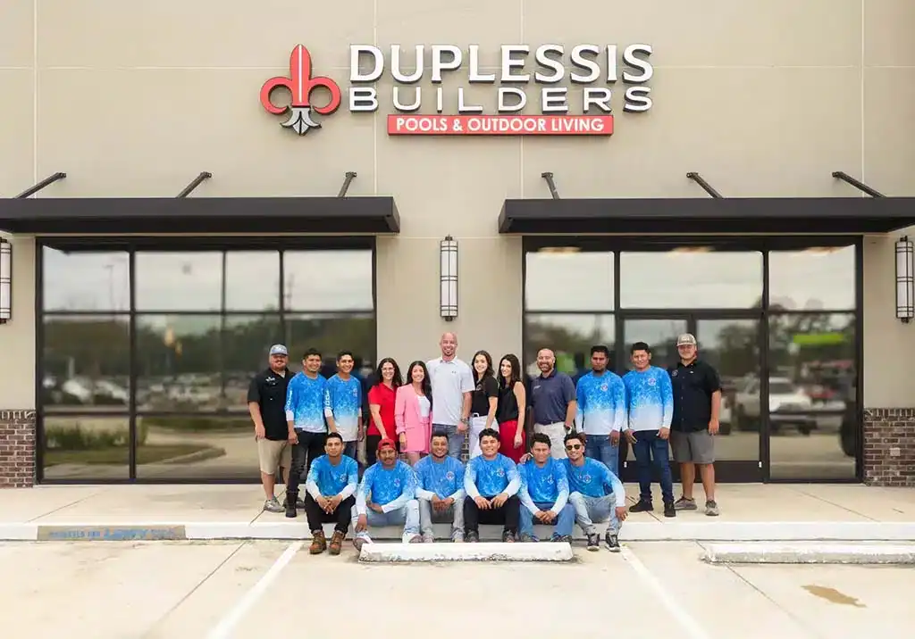 Duplessis Pools team gathered outside the showroom